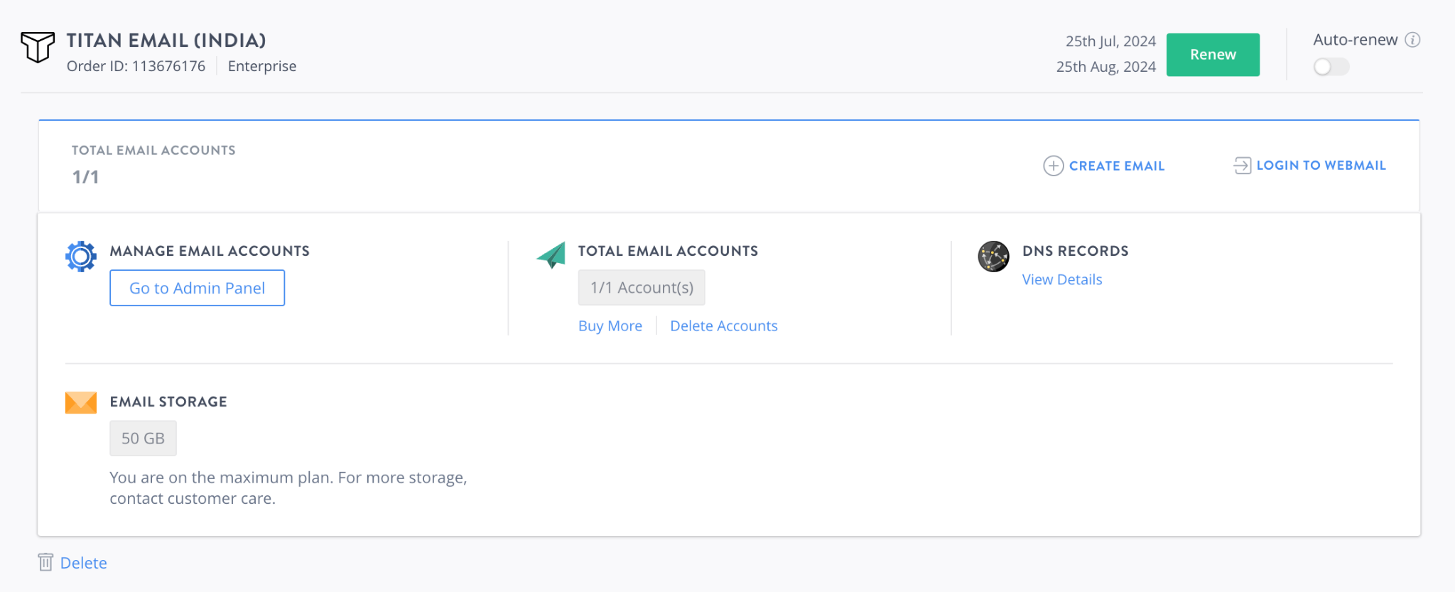 BigRock Titan Order Information Screen
